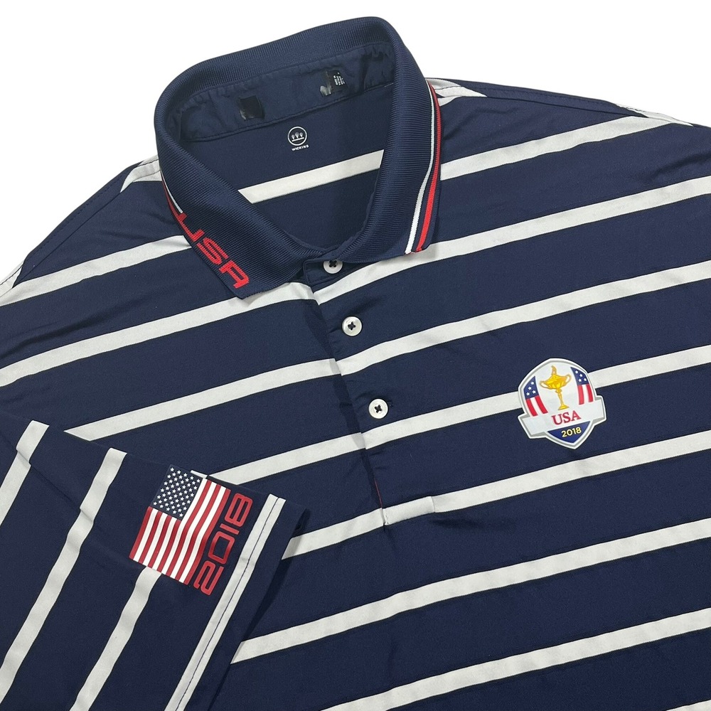 RLX Ryder Cup 2018 Polo Mens XL‎ Navy White Striped USA Golf Performance Shirt